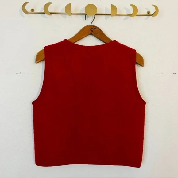 Vintage Express Tricot Bright Red Wool Vest - Picture 3 of 5